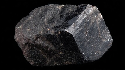 Close-up macro view of a dark, reflective obsidian glass rock specimen showing its natural texture and sharp facets