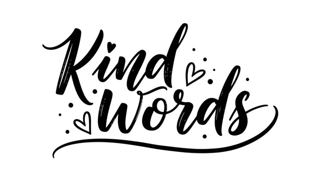 Empowering Handwritten Text 'Kind Words' Adorned with Hearts and Dots