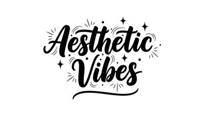 Obraz premium Handwritten calligraphic text 'Aesthetic Vibes' adorned with sparkling star and dot illustrations