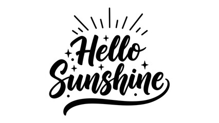 Hello Sunshine hand-drawn script typography with sunburst and stars © filterJU