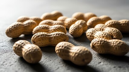 Peanuts in shells on dark surface