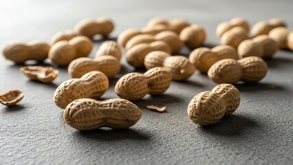 Peanuts in shells on dark surface