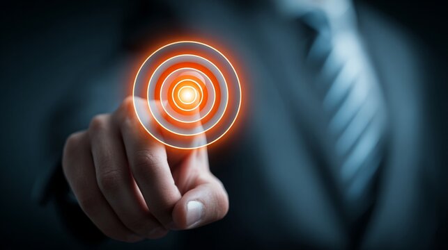 Innovative digital touchpoint showcasing futuristic interface technology with glowing concentric circles activated by human interaction - Powered by Adobe