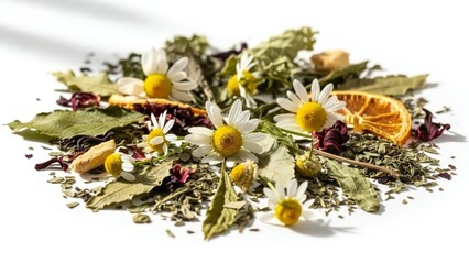 Herbal Tea Ingredients Assortment on White