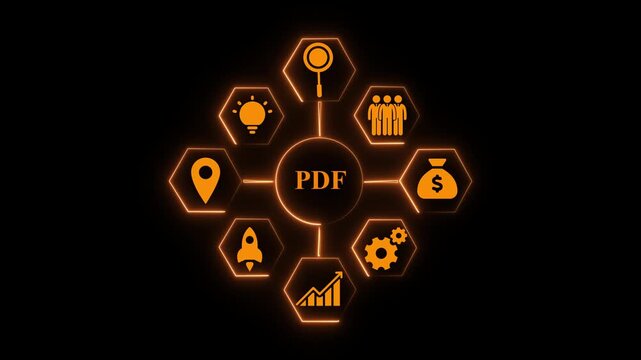 business pdf concept animation on abstract technology background representing digital documents and online workflow