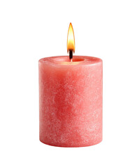 A single pink candle with a vibrant flame glowing against a dark background, creating a serene and calming atmosphere on transparent background.