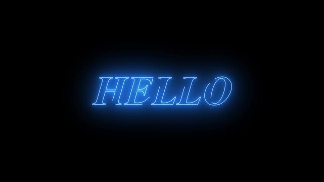 hello neon text icon animation on black background representing greeting welcome and glowing typography