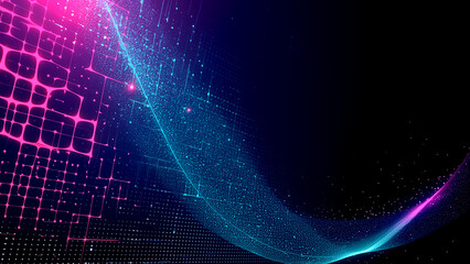 Obraz premium Black background with purple dots and blue curve