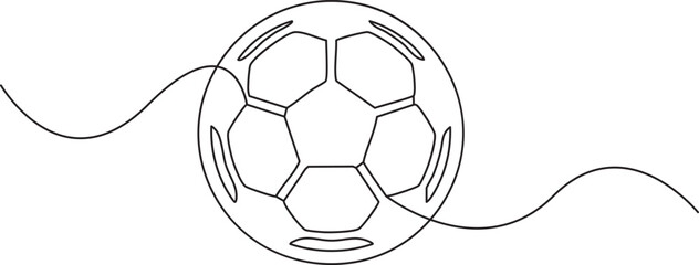 Obraz premium Minimalist continuous line art of a soccer ball with wavy motion path