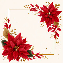 Poinsettia Christmas Frame Watercolor Holiday Border Festive Elegant
