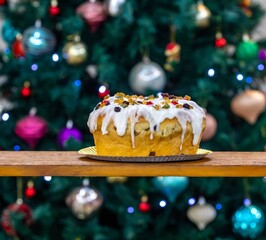 Festive Panettone with Candied Fruits and Icing for Christmas
