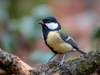 Great tit bird on branch in natural habitat during autumn season.