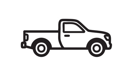 A simple black and white illustration of a pickup truck viewed from the side