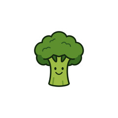 Cute smiling broccoli character in colorful flat vector illustration, isolated on white background