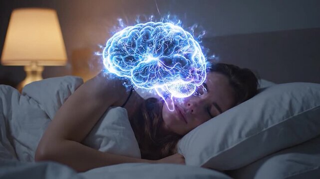 Woman sleeping with brain visualization