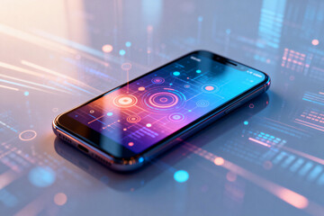 Smartphone with Digital Interface and Futuristic UI