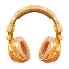 Golden headphones illustration logo, app or website button