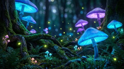 Fantasy Woodland: Bioluminescent Mushrooms & Lights