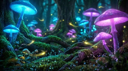 Magical Forest: Glowing Mushrooms & Fireflies Fantasy