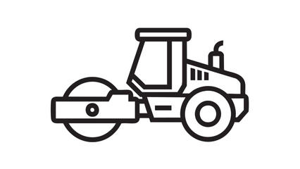 A road roller is working on a construction site, viewed from the side.