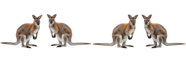 Set of Kangaroo Animal Poses, realistic wildlife illustration, isolated on transparent PNG background, oil paint