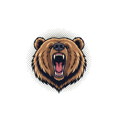 Aggressive Grizzly Bear Head Roaring with Open Mouth and Sharp Teeth, Fierce Wildlife Vector Graphic.