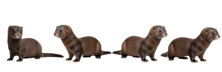 Set of Realistic Ferret Collection, Detailed Wild Ferret Illustration, Small Mammal Predator Set, Isolated on Transparent PNG Background, Oil Paint