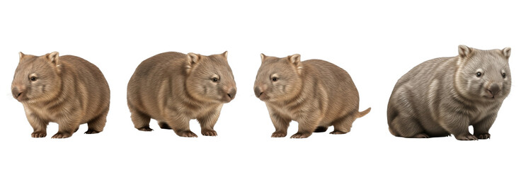 Set of Realistic Wombat Collection, Detailed Australian Wombat Illustration, Wild Ground-Dwelling Mammal Set, Isolated on Transparent PNG Background, Oil Paint