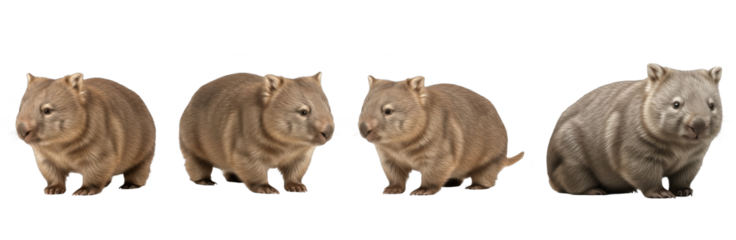 Set of Realistic Wombat Collection, Detailed Australian Wombat Illustration, Wild Ground-Dwelling Mammal Set, Isolated on Transparent PNG Background, Oil Paint