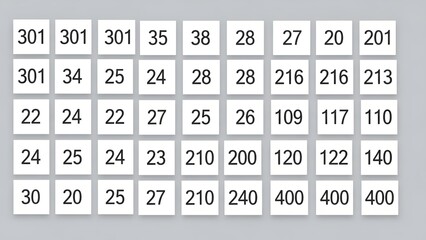 A grid of numbers representing a data set or a complex system. The grid showcases a variety of numerical values arranged in rows and columns