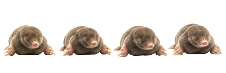 Set of Realistic Mole Collection, Detailed Underground Mammal Illustration, Wild Burrowing Animal Set, Isolated on Transparent PNG Background, Oil Paint