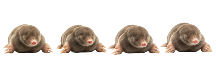 Set of Realistic Mole Collection, Detailed Underground Mammal Illustration, Wild Burrowing Animal Set, Isolated on Transparent PNG Background, Oil Paint