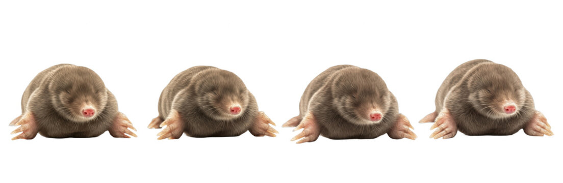 Set of Realistic Mole Collection, Detailed Underground Mammal Illustration, Wild Burrowing Animal Set, Isolated on Transparent PNG Background, Oil Paint