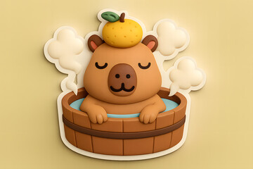 Zen Capybara in Hot Spring 3D Sticker