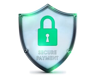 Frosted Glass Shield Security Badge with Green Padlock and Text