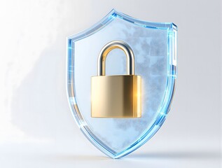 Frosted Glass Shield Security Badge with Green Padlock and Text