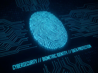 Glowing Neon Blue Digital Fingerprint Security Scan