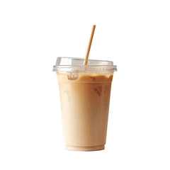 Iced coffee beverage in clear plastic cup with a straw