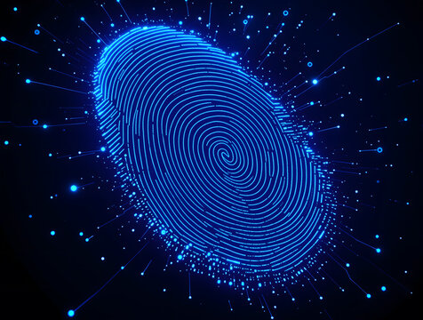 Glowing Neon Blue Digital Fingerprint Security Scan - Powered by Adobe
