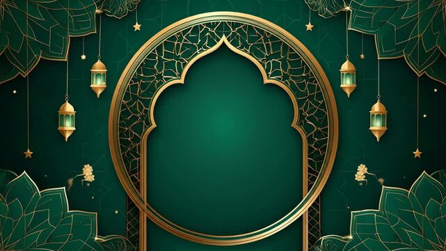 Elegant Islamic design with gold accents and green background, perfect for Ramadan.