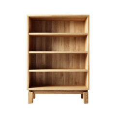 Simple wood bookcase with four shelves on dark background