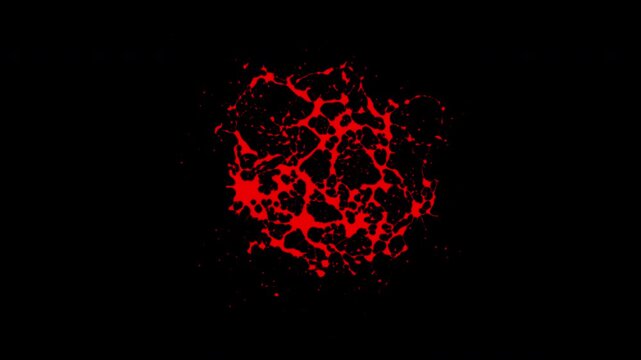 Abstract red paint or ink splattering. Liquid paint impact. Blood like splashes, drops and trails. Embedded alpha channel