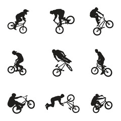 Obraz premium BMX Rider Silhouettes Performing Tricks collection set
