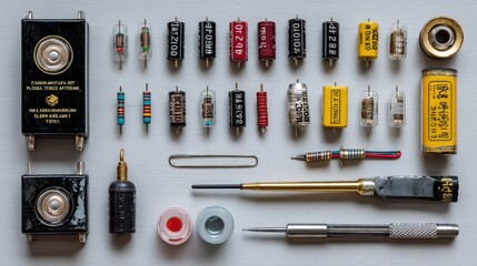 Vintage Electronic Components and Tools for Electrical Projects