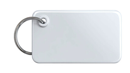Blank white tag with silver ring, floating against black backdrop