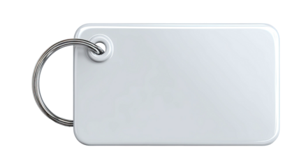 Blank white tag with silver ring, floating against black backdrop