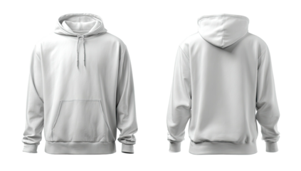 White hoodie, front and back view, detailed and simple rendering
