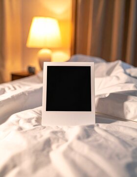 夜のベッドに置いたエモいポラロイド写真