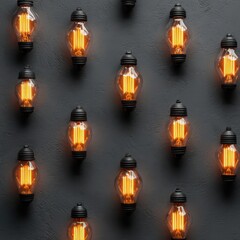 Vintage Light Bulbs on Dark Wall in Stylish Industrial Design
