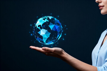 Woman Holding Digital Globe with Network Connections